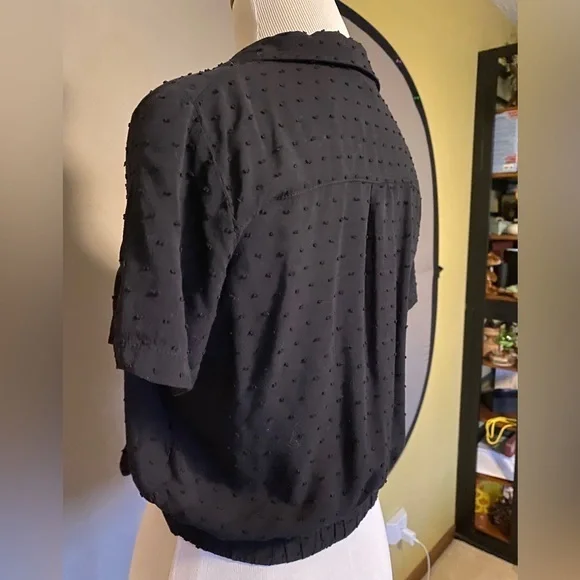 Black Polka Dot Crop Blouse with Black Tie Front and Buttons Size XS - Picture 6 of 11